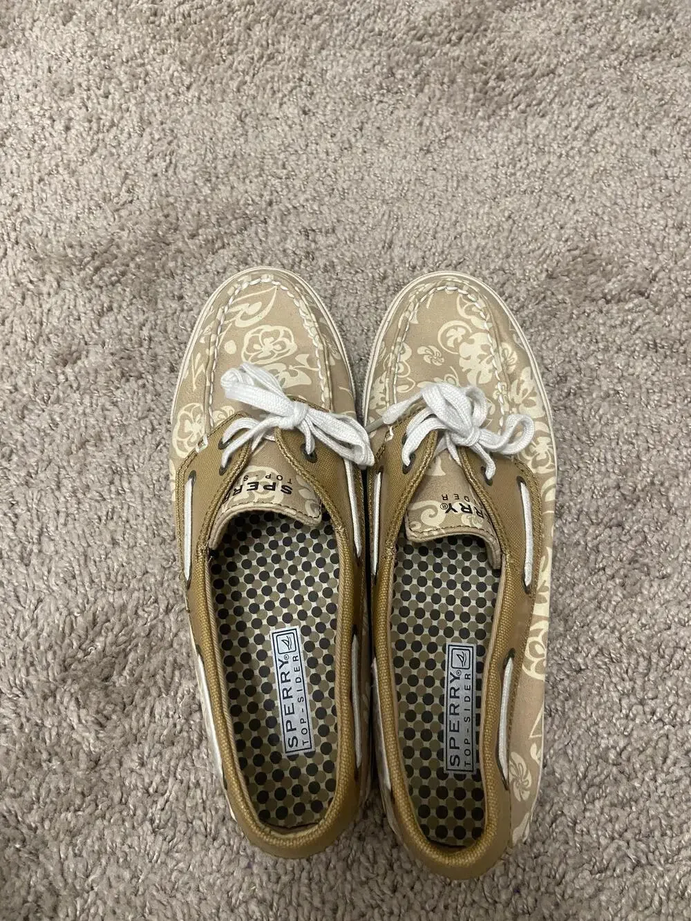 Sperry Top-Sider Boat Shoes Womens Size 9 Beige Floral Print Canvas Nautical